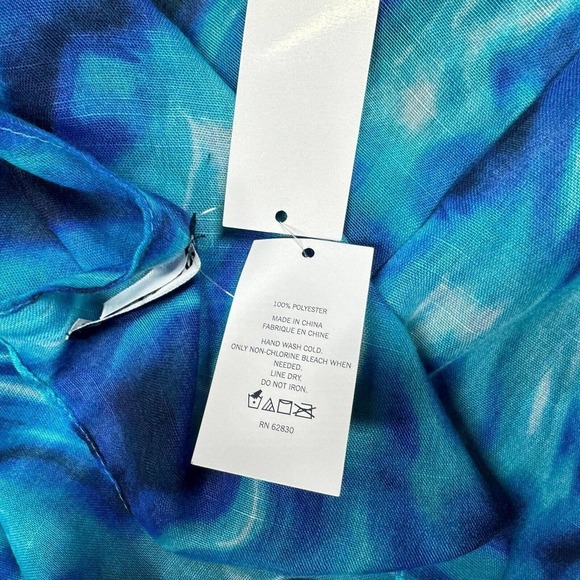 NEW Lands End Wrap Skirt Scarf Blue Bohemian Wavy Beach - Picture 2 of 5